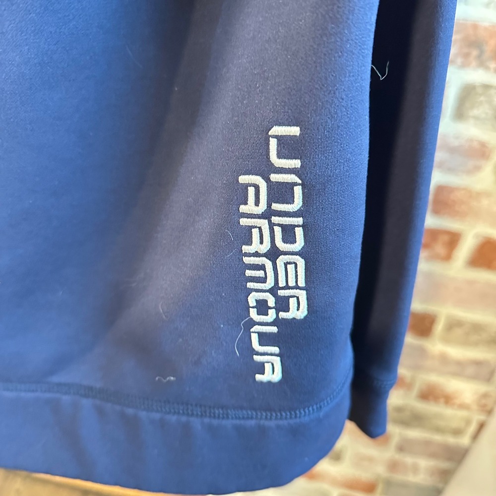 Under Armour Hoodie Men Navy Blue Storm Logo Pullover Loose Fit Athleisure XL - Picture 3 of 9